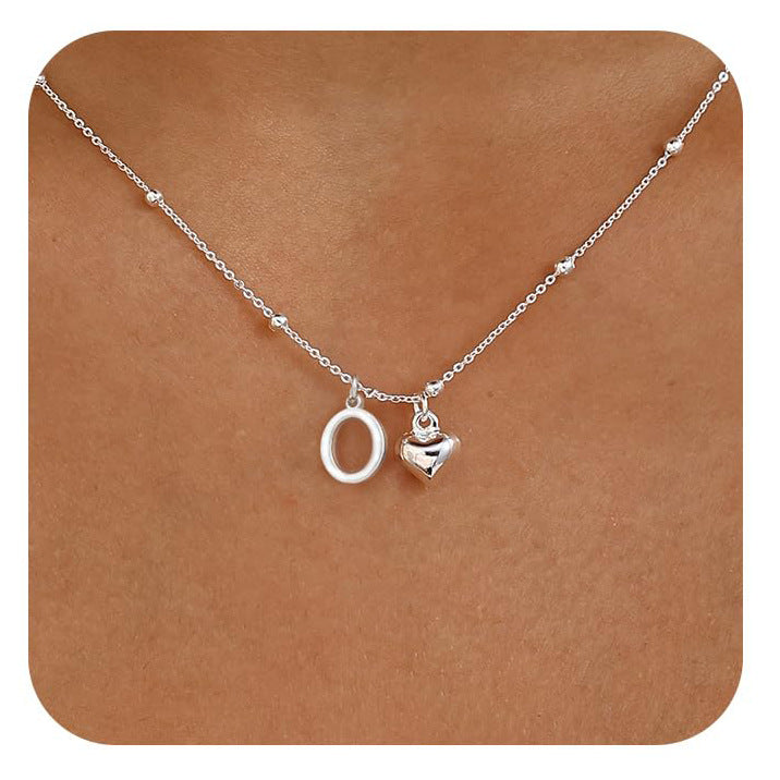 Initial Letter Stainless Steel Minimalist Cool-Girl Style Heart Pendant Necklace