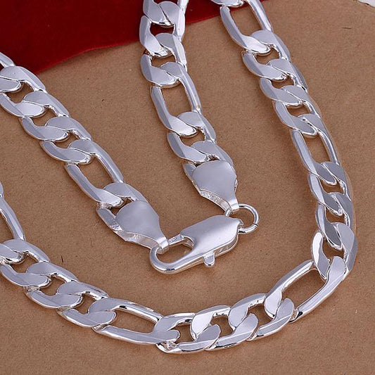 12mm Flat Side Domineering Necklace Plated 925 Silver