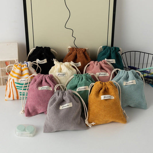 Large-capacity Solid-color Corduroy Storage Bag With Drawstring Closure, Cosmetic Bag For Women, Portable And Carry-on, Red Envelope And Coin Purse