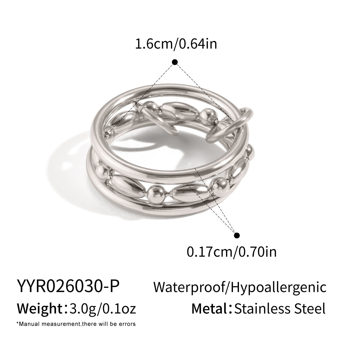 Womens Stainless Steel Multi-link Ring