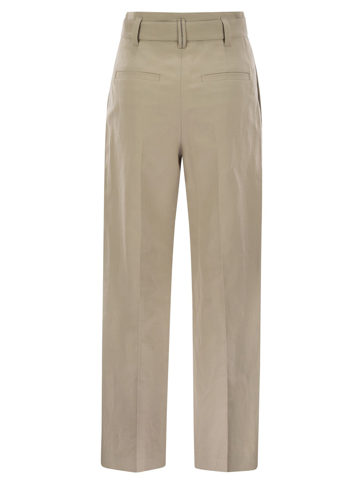 Brunello Cucinelli Women Brunello Cucinelli Women Cotton Linen Canvas Corset Cigarette Trousers With Jewellery