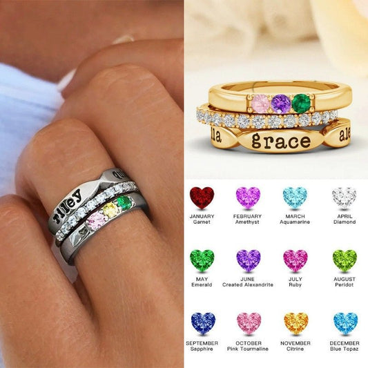 12 Color Birthstone Three Piece Combination Stacked Ring