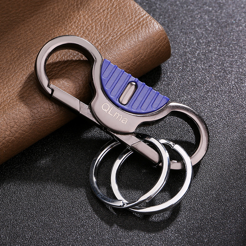 Double-ring keychain-black-carbon steel-9 * 3cm-1 piece