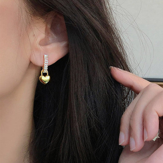 Ladies Elegant Small Heart Gold Stud Earrings No Need Take Off At Night Jewelry