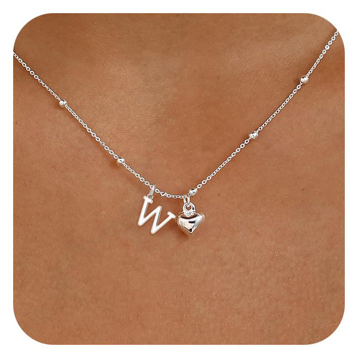 Initial Letter Stainless Steel Minimalist Cool-Girl Style Heart Pendant Necklace