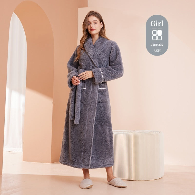 Autumn And Winter Thickened Cotton Velvet Nightgown Men's Winter Plus-sized Plus Size Light Luxury Couple Bathrobe Women's Extended Pajamas