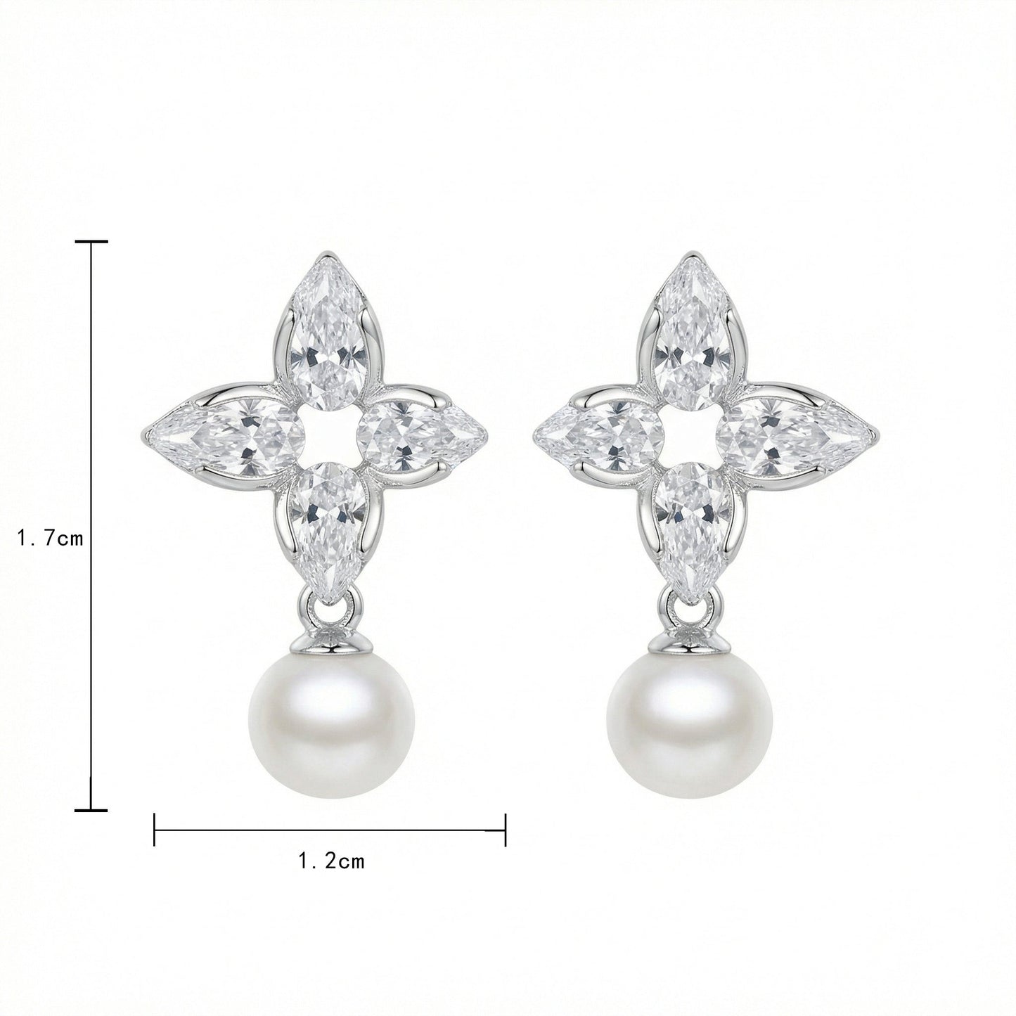 925 Sterling Silver Elegant Floral Marquise Cluster Pearl Drop Earrings
