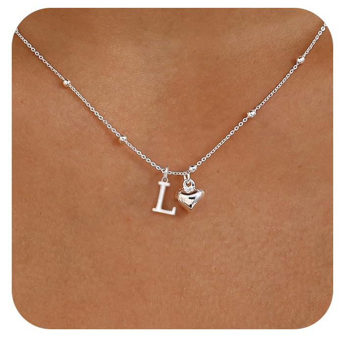 Initial Letter Stainless Steel Minimalist Cool-Girl Style Heart Pendant Necklace