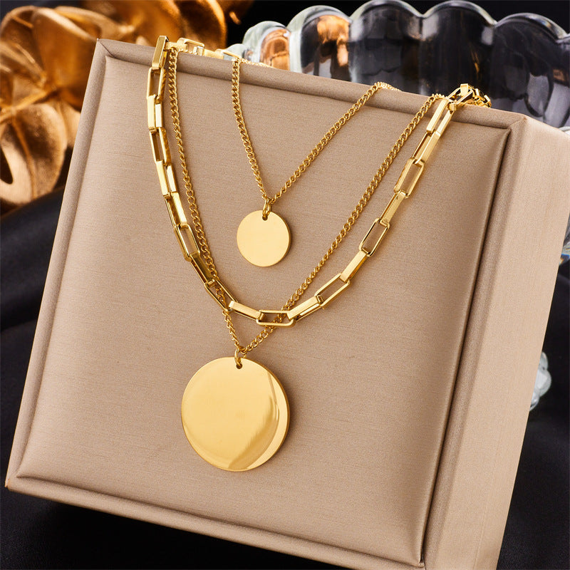 European And American Retro Butterfly Pearl Double-Layered Necklace For Women, Cross-Border Light Luxury Niche Stainless Steel Gold-Plated Jewelry Necklace
