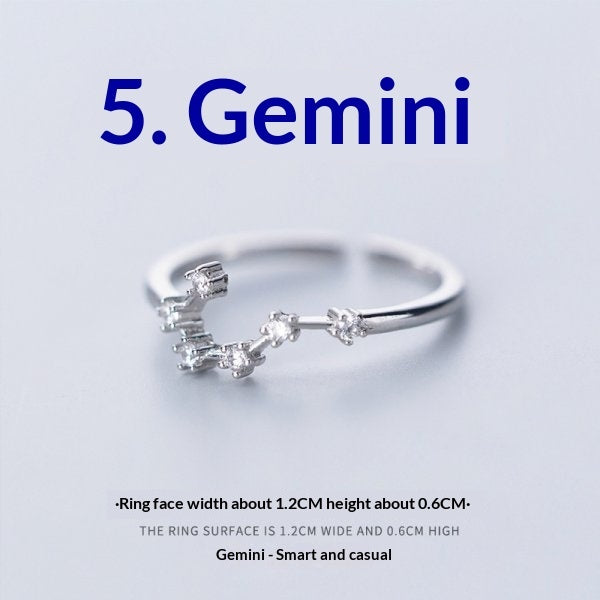 Zircon Silver-Plated Twelve Zodiac Signs Adjustable Open Ring