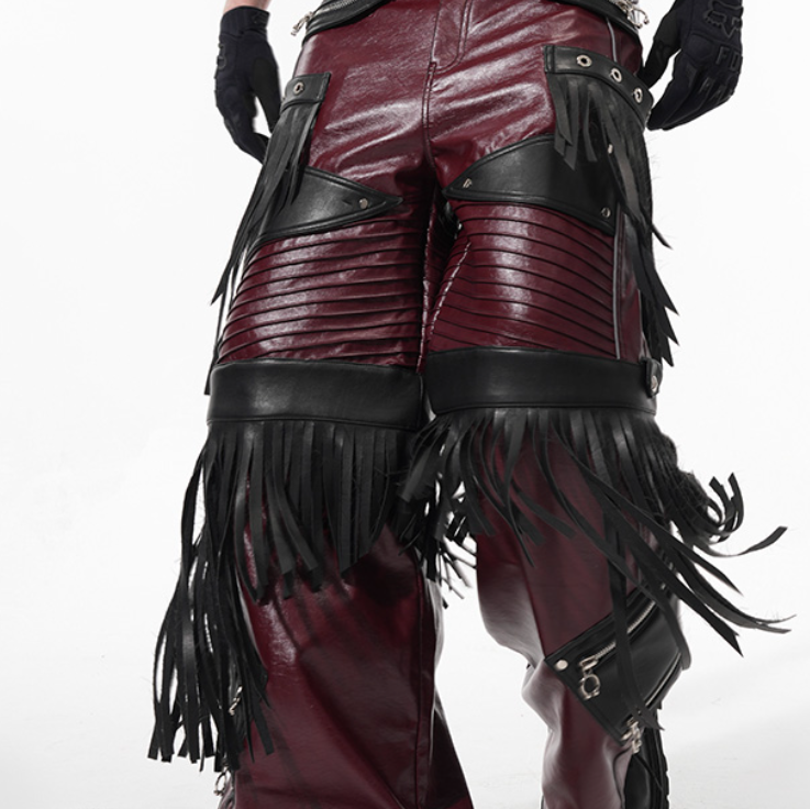 Deconstructed Design Red PU Leather Pants Male