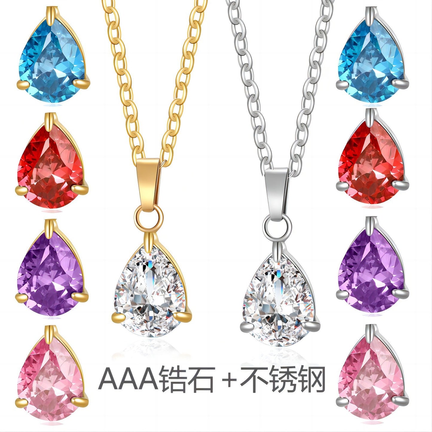 3A Water Drop Zircon Small Pendant Solitaire Pear-Shaped Zircon Womens Clavicle Chain