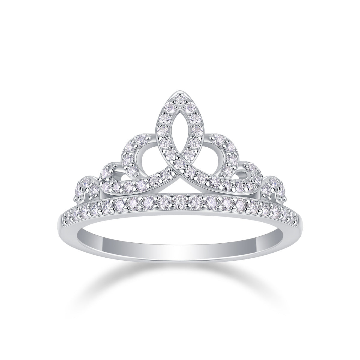S925 Silver 1.9g Platinum Plated Moissanite Crown Ring, D VVS1 Pave Band, GRA Certified US 5-9