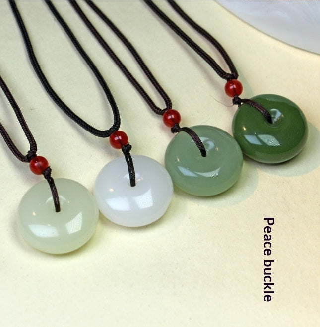 Hetian Jade Peace Pendant Buckle Necklace