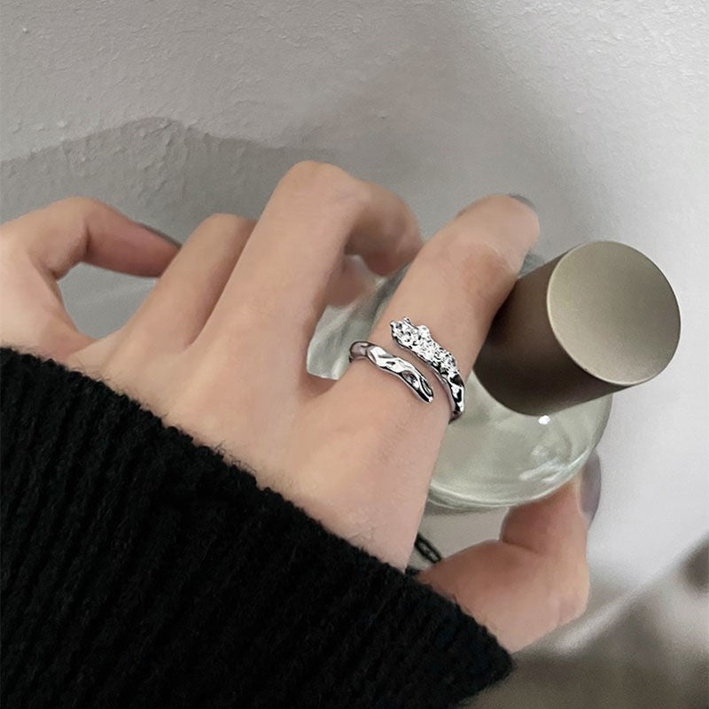 INS Minimalist Irregular Gradient Gem Ring, High-End Niche Design For Women
