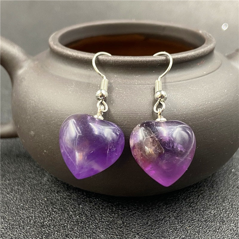 Natural Stone Amethyst Small Heart Earrings