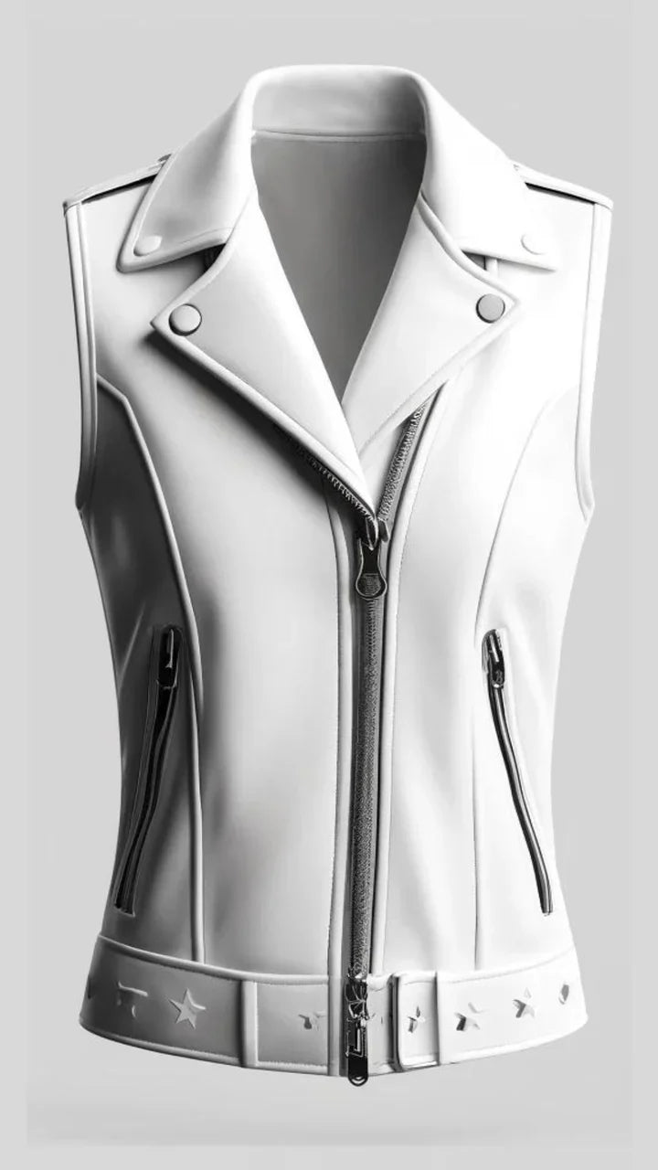 White Snow Leather Vest Jacket for Women