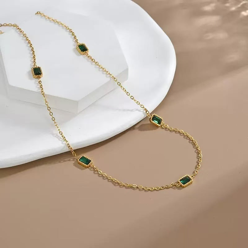 Non-fading Titanium Steel, Trendy And Niche Instagram-style, Light Luxury With A Premium Feel18K Gold Sugar-cube Emerald Set, Exquisitely Crafted And Versatile For Women This Summer