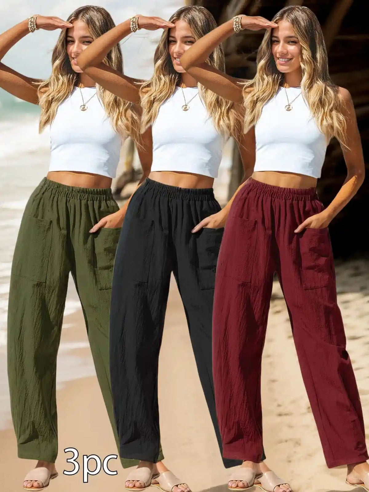 Women's Cotton And Linen Casual Pants Vacation Style