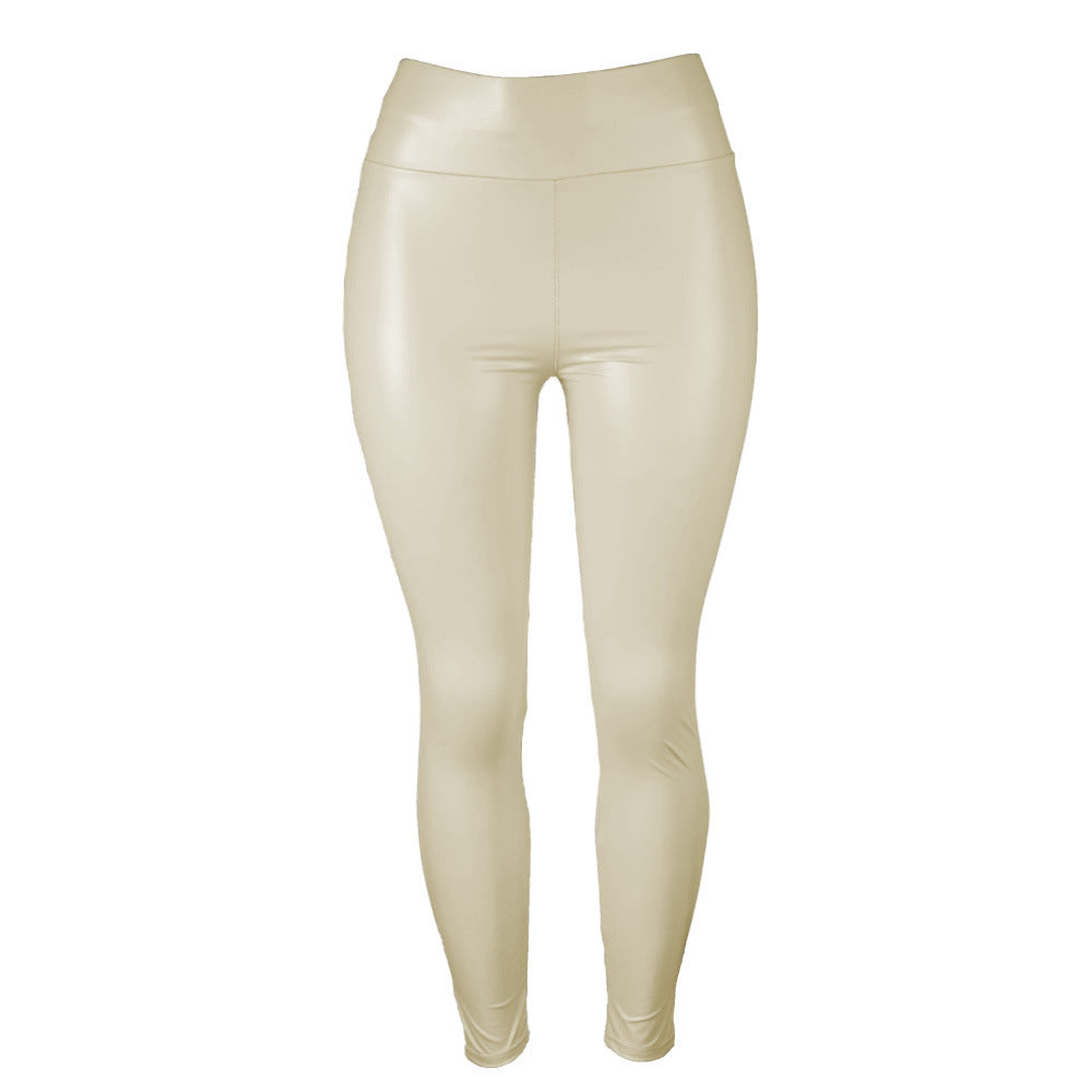 Womens High-Waisted Pencil Pants In Glossy PU Leather