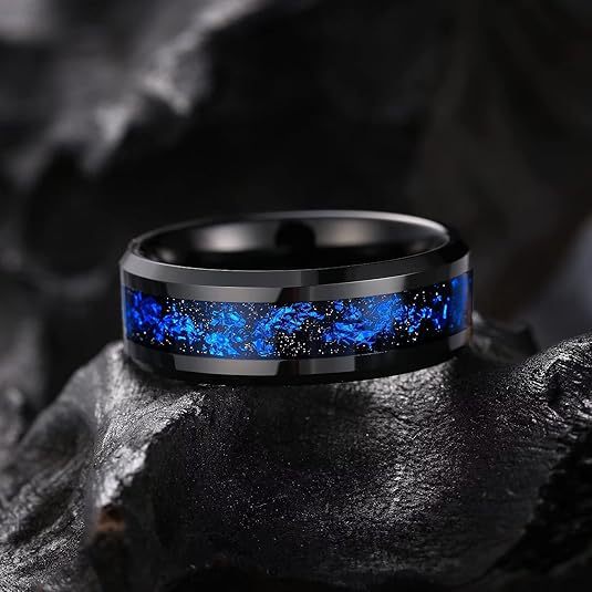 Tungsten Steel Blue Meteor Ring