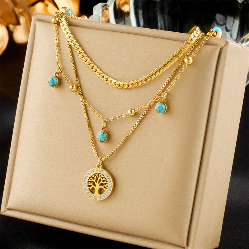 European And American Retro Butterfly Pearl Double-Layered Necklace For Women, Cross-Border Light Luxury Niche Stainless Steel Gold-Plated Jewelry Necklace