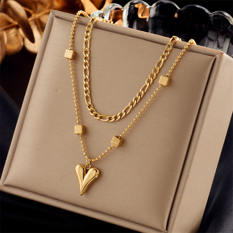European And American Retro Butterfly Pearl Double-Layered Necklace For Women, Cross-Border Light Luxury Niche Stainless Steel Gold-Plated Jewelry Necklace