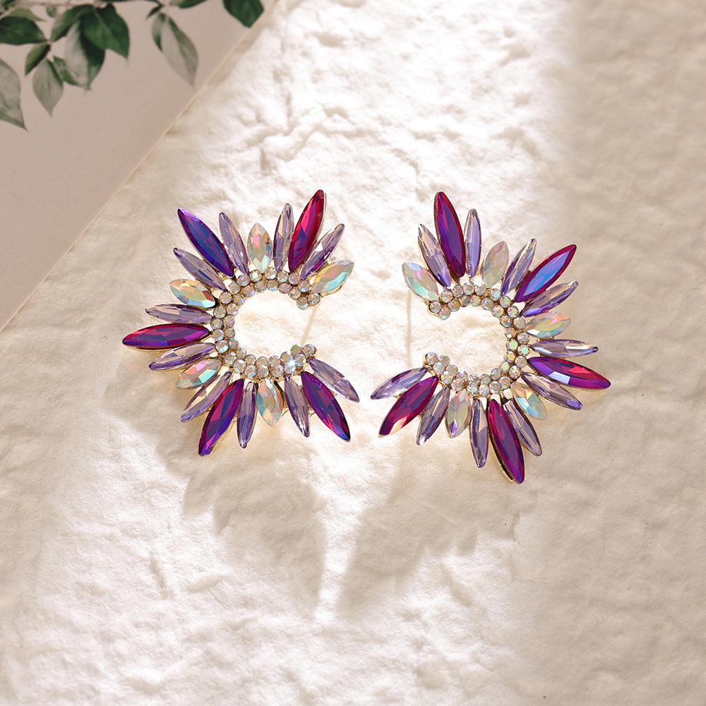 Cross Border Zircon Sunflower Earrings Gradient Marquise Crystal C Loop Flower Earrings Party Alloy Stud Ear Jewelry Wholesale
