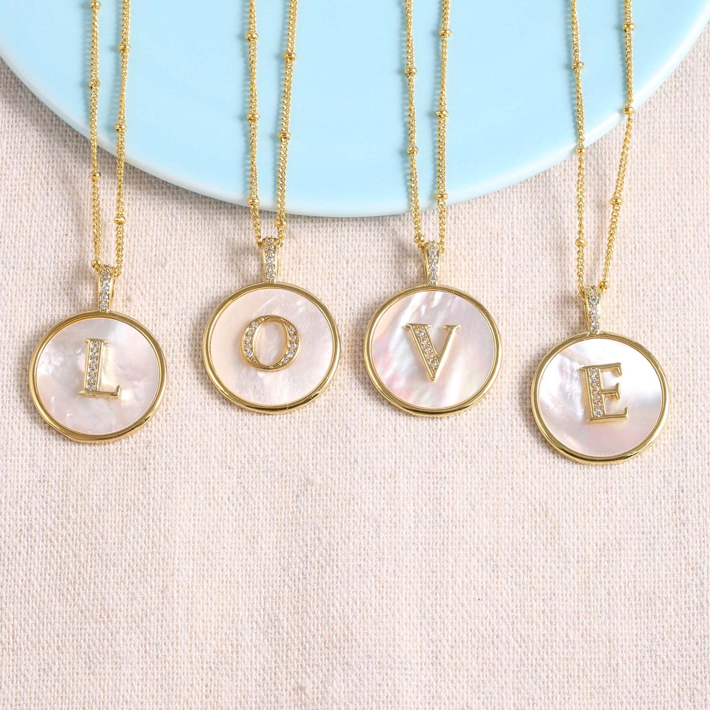 Gold Shell Initial Pendant Charm Collection