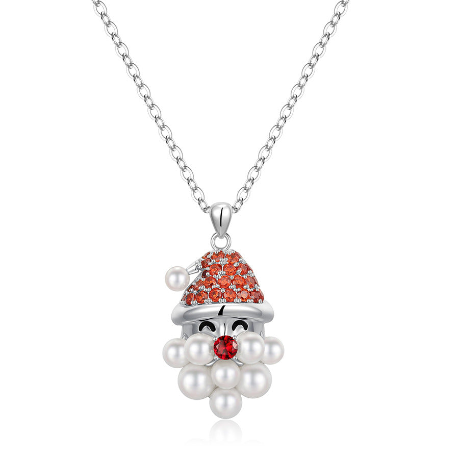 European And American Creative Festive Pendant Santa Claus Diamond Pearl Necklace Christmas Ladies Gift Clavicle Chain Necklace