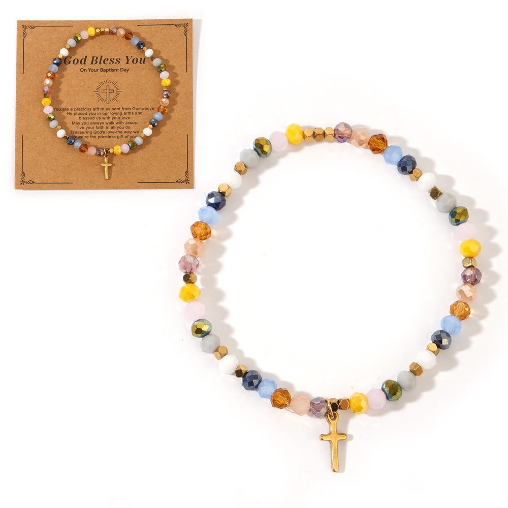 Natural Stone Colorful Cross Holiday Card Bracelet