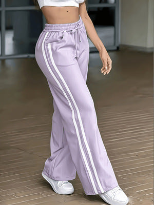 Women's High-waisted Lace-up Patchwork Casual Wide-leg Pants