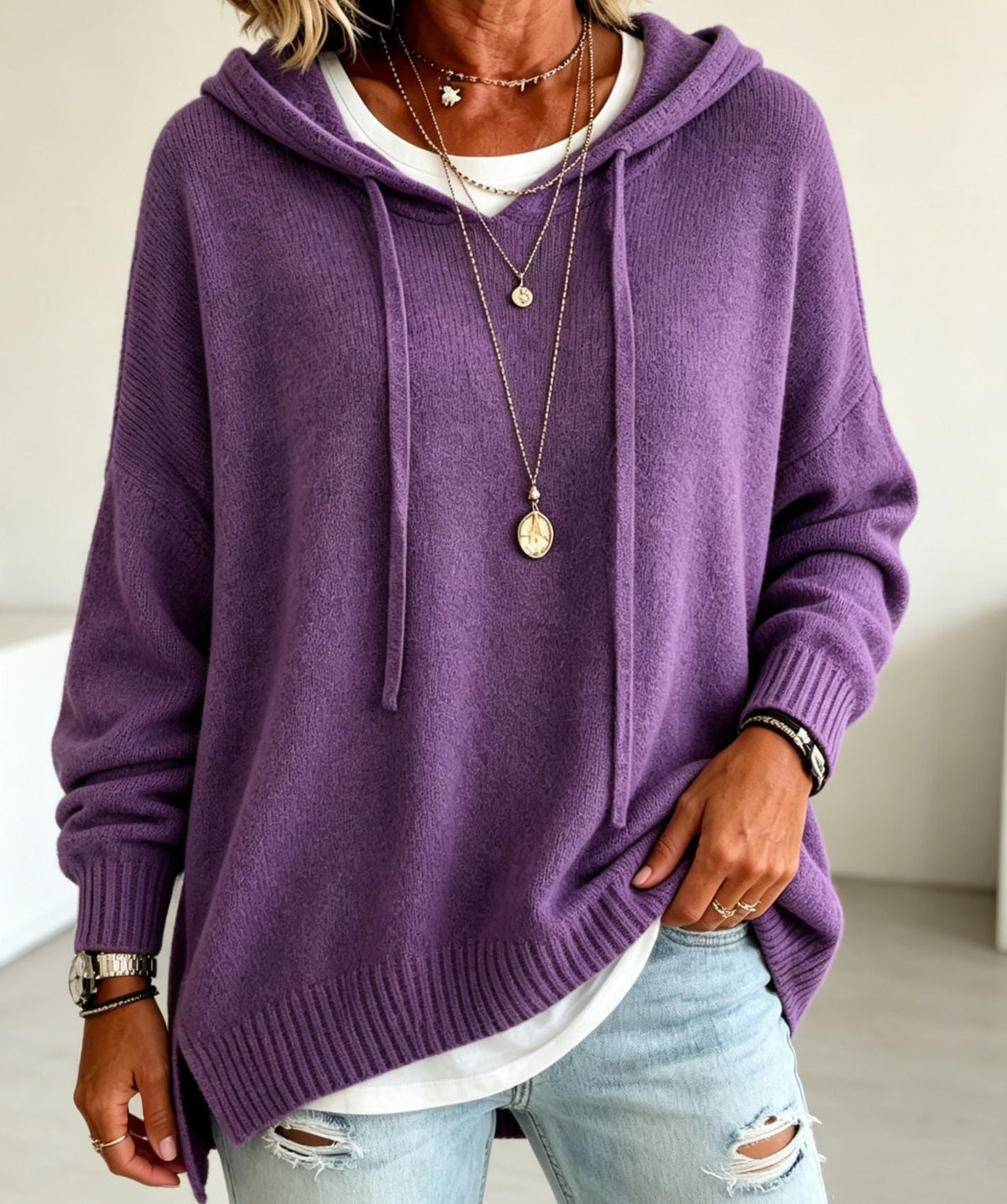 2026 Autumn New Women's Clothing - European Amazon Independent Store - Knitted New Hooded Drawstring Long-Sleeved Sweater - Knitted Outerwear - Loose Fit - 10 Colors Available