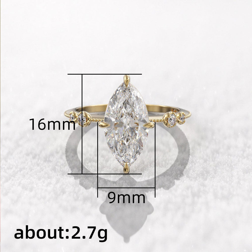 Classic Four-claw Hand-set Marquise-cut Zircon Ring For Women