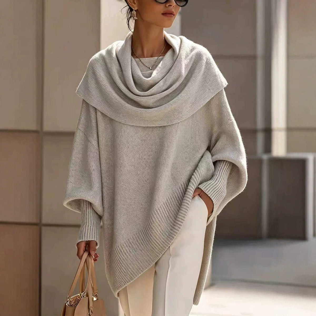 Loose Batwing-sleeve Asymmetrical Pullover Top