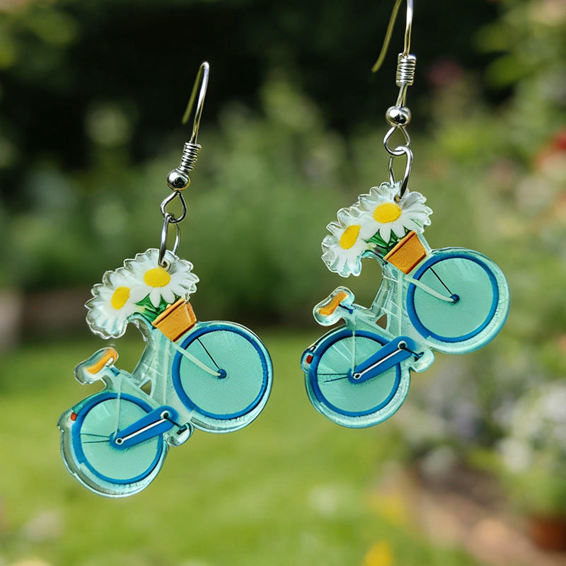 New Rose Sunflower Tulip Bicycle Earrings