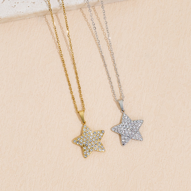 Stainless Steel Inlaid Zircon Star Pendant Necklace