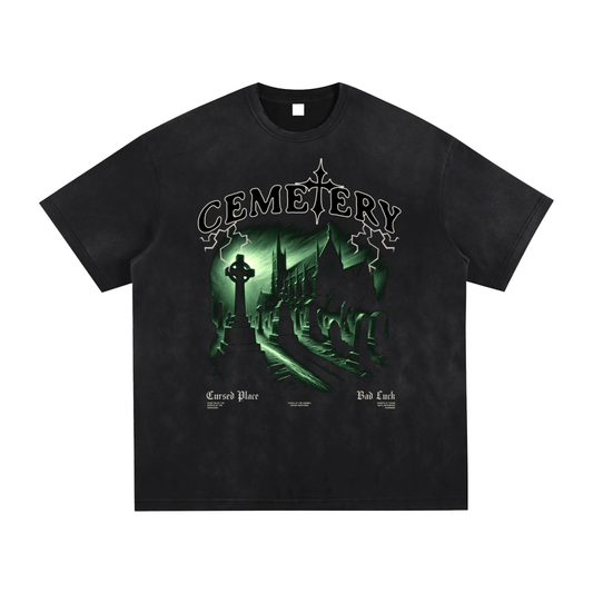 Cemetery Haunts Vintage Washed Hand-Frayed T-Shirt