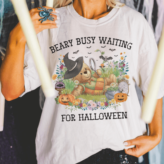 Cute Bear Halloween Tee Shirt with Flowers
