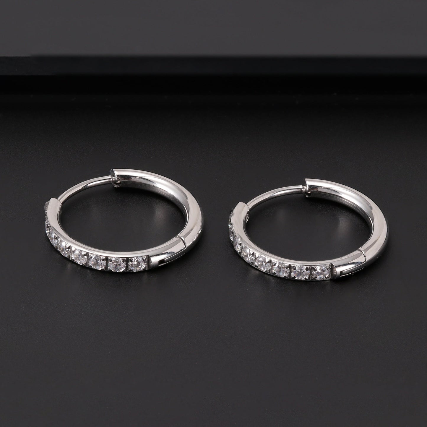 Stainless Steel Earrings With Diamond Zirconia And Plain Rings