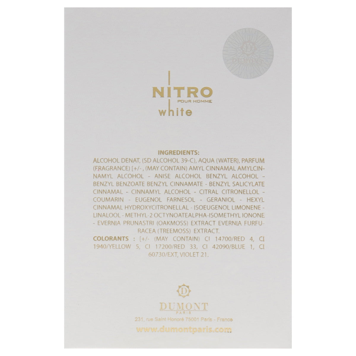 Dumont Paris Nitro White Pour Homme Eau de Parfum 3.4 oz