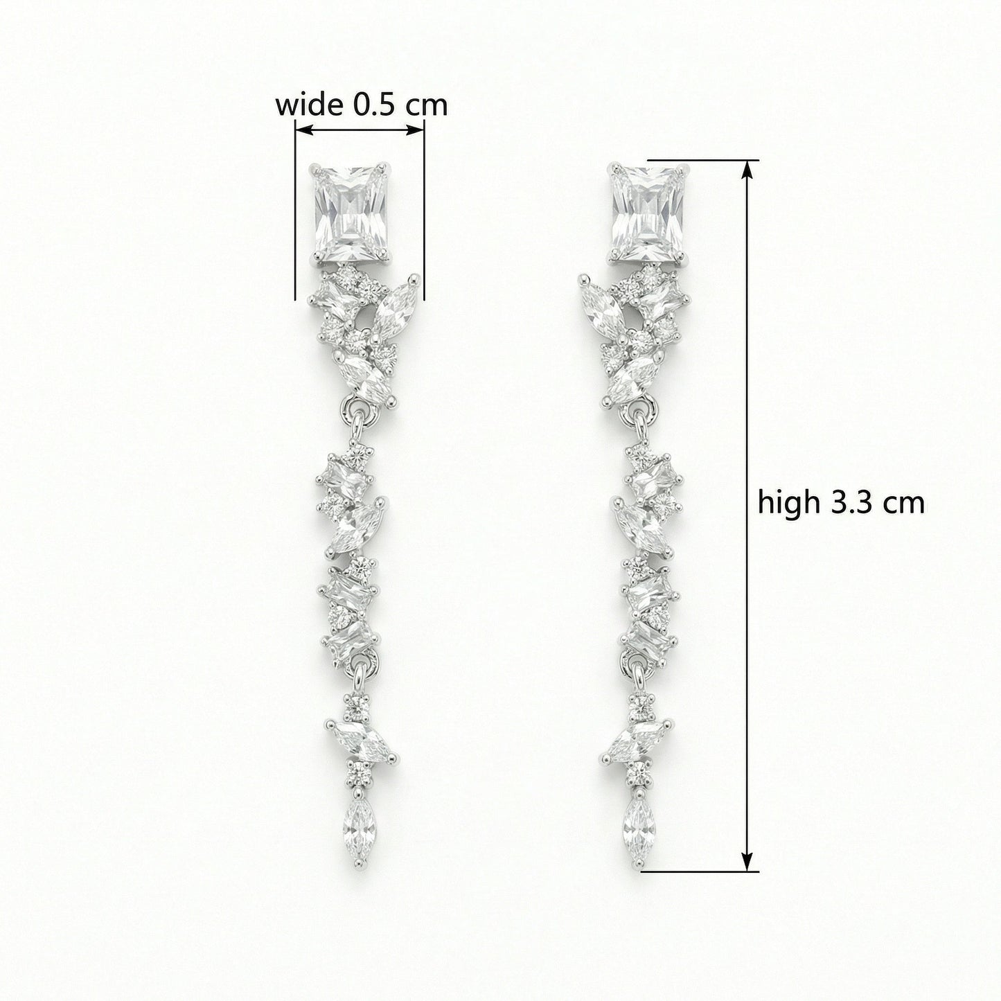 925 Sterling Silver Elegant Silver Crystal Dangle Earrings with Marquise and Radiant Cut Stones for Bridal Wear