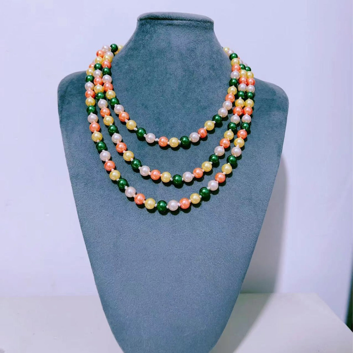 European And American Fashion Glass Imitation Pearl Necklace Women's Simple Knotted Multi-layer Long Sweater Chain Clothing Accessories Wholesale