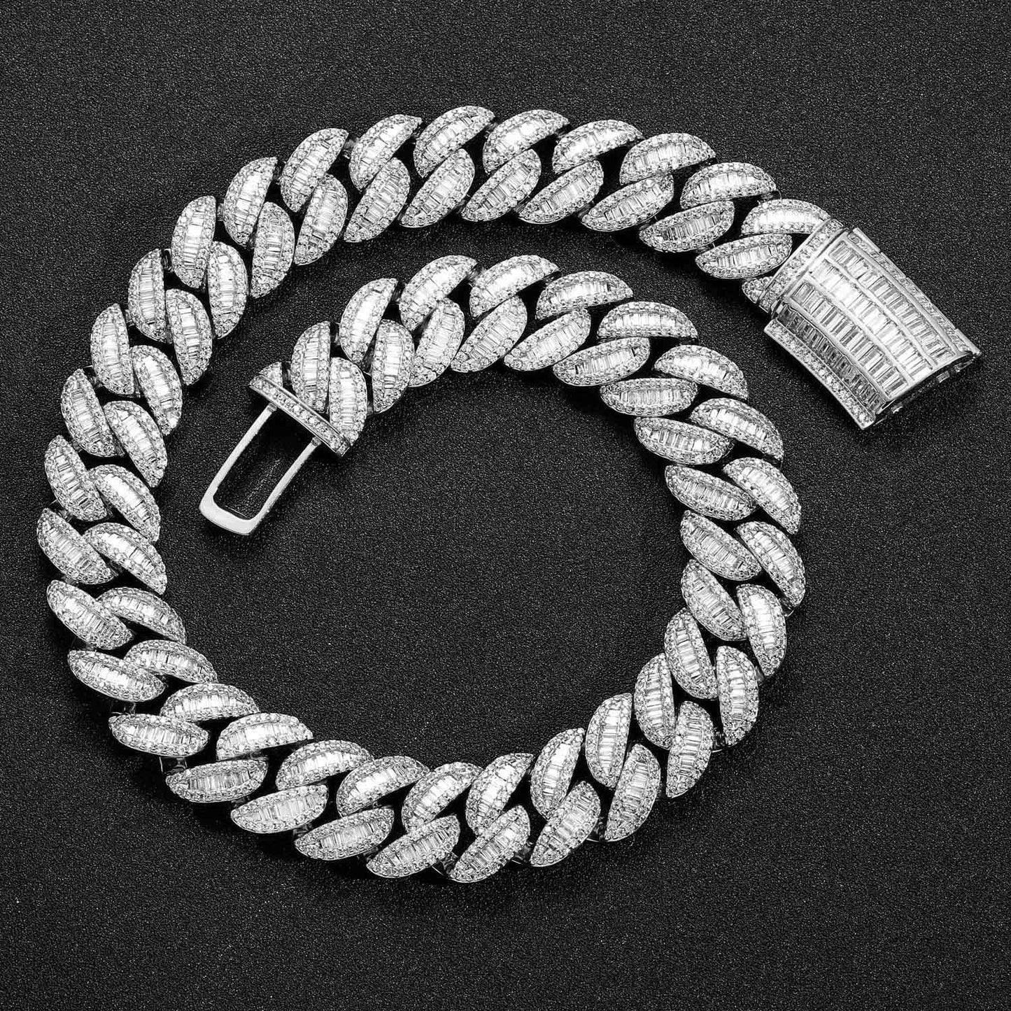 20mm Fully Diamond-Encrusted Square Zircon Cuban Chain Hip-Hop Necklace