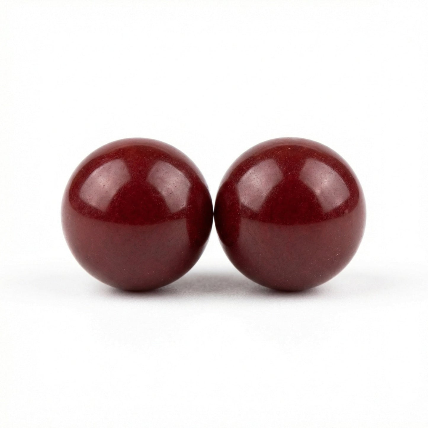 925 Sterling Silver A Pair of Polished Dark Red Glossy Spheres