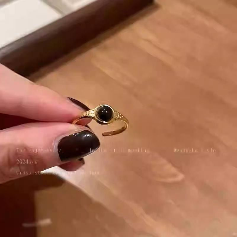 Vintage Tiger Eye Open Ring For Women, Maillard Retro Niche Design High-End Index Finger Ring