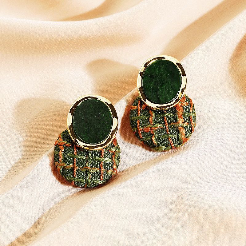 2026 Korean Style Green Woven Earrings, Chic Niche Studs