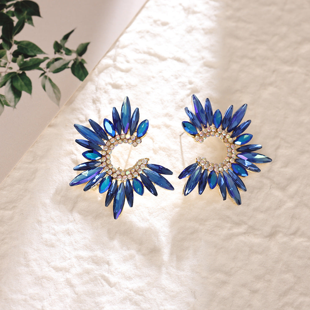 Cross Border Zircon Sunflower Earrings Gradient Marquise Crystal C Loop Flower Earrings Party Alloy Stud Ear Jewelry Wholesale
