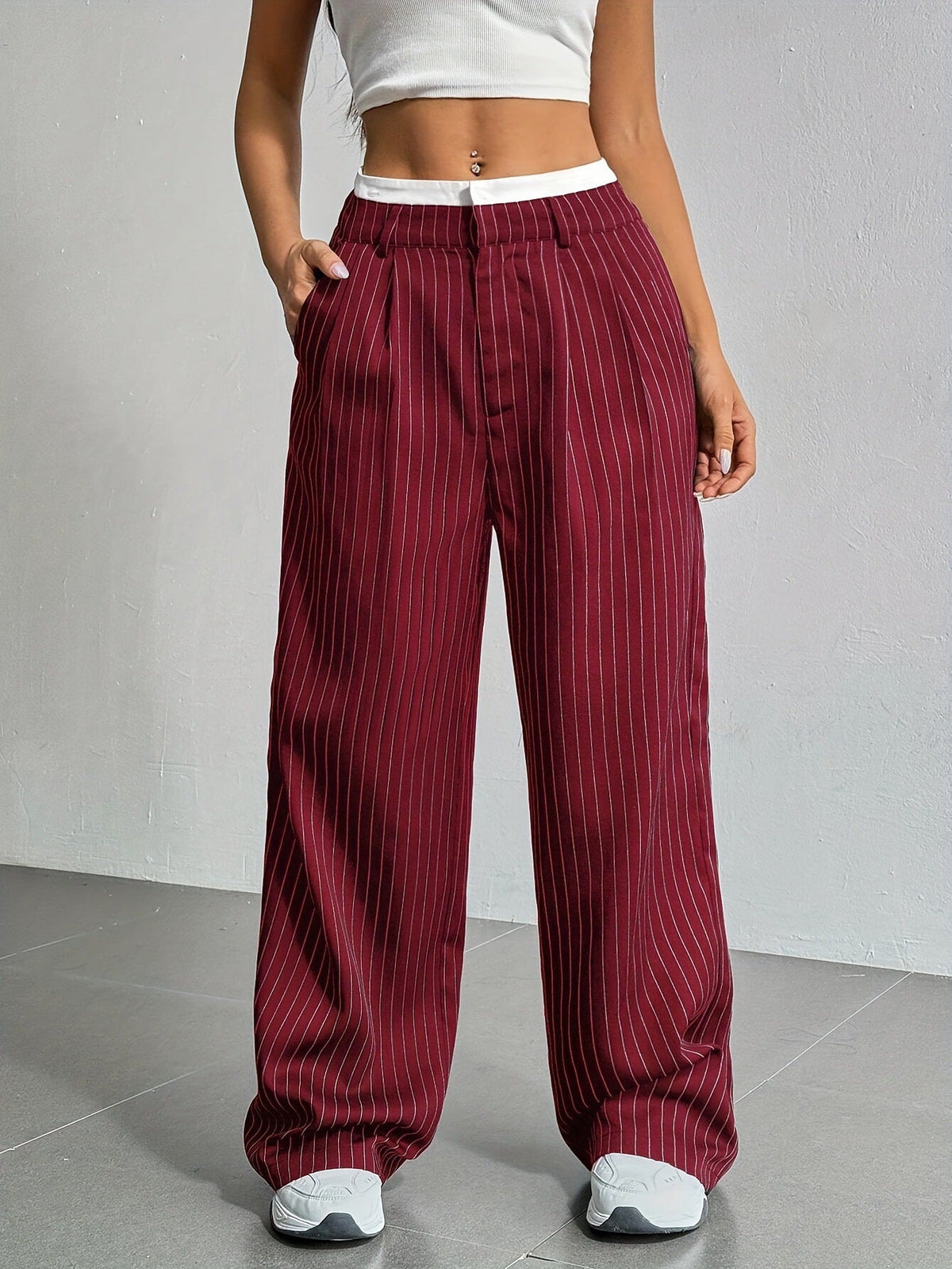 2025 European And American Export New High-Waist Draped Stripesd Suit Pants For Women Work Clothing Versatile Straight Fashion Casual Pants