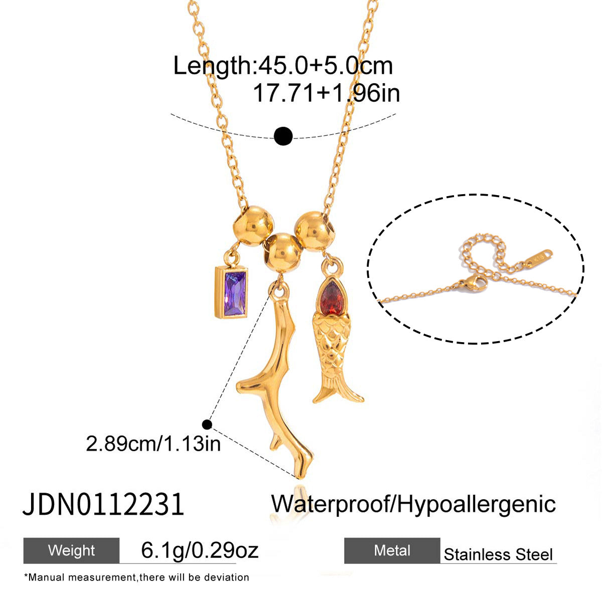 Zircon Fish Pendant Necklace